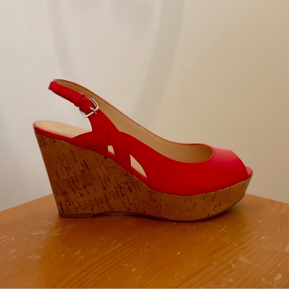 Red open toe espadrille cork wedge - Picture 6 of 9